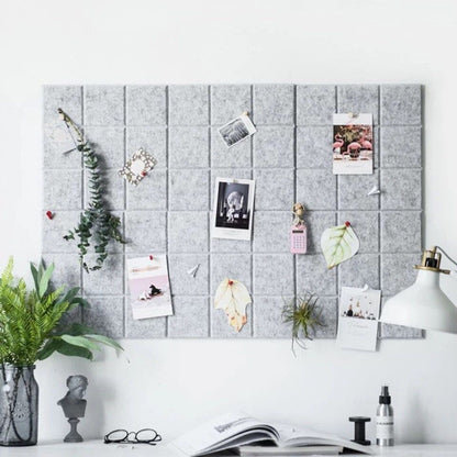 Acoustic PET felt bulletin board for displaying notes, photos and reminders while improving room acoustics.