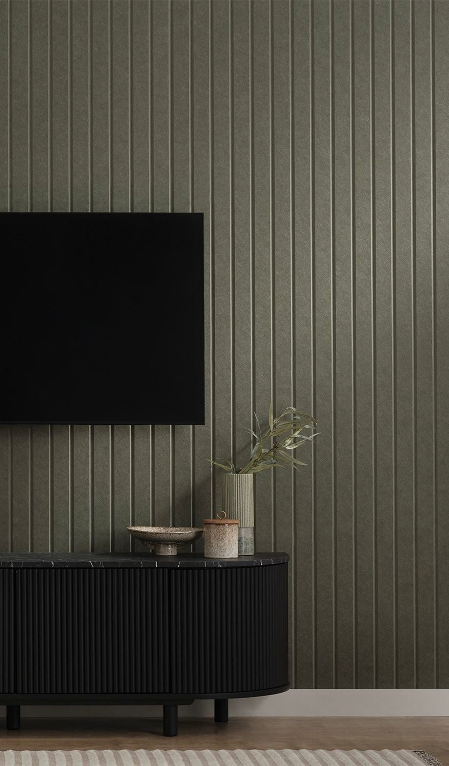 Flowform PET felt acoustic panels with flowing linear patterns for stylish acoustic interiors.