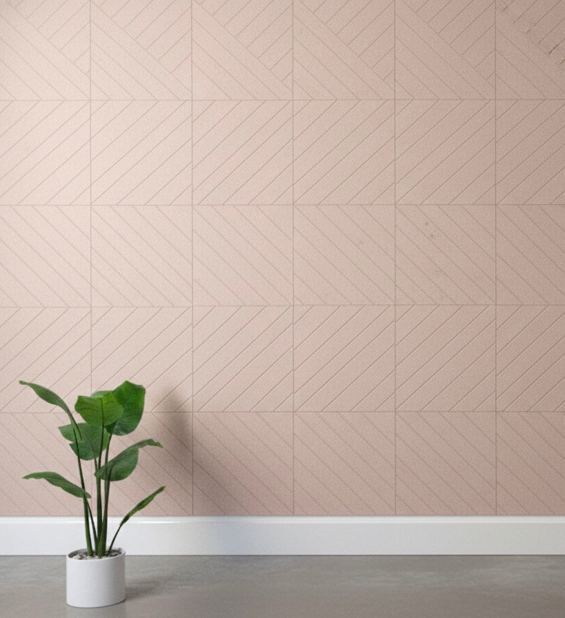 Dynamic PET felt acoustic panels featuring engraved geometric patterns for modern architectural spaces.