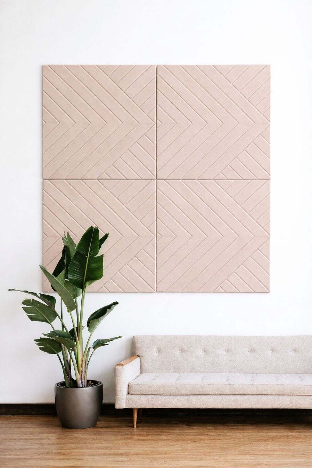 Vertex PET felt acoustic wall panels combining soft architectural lines with acoustic performance.